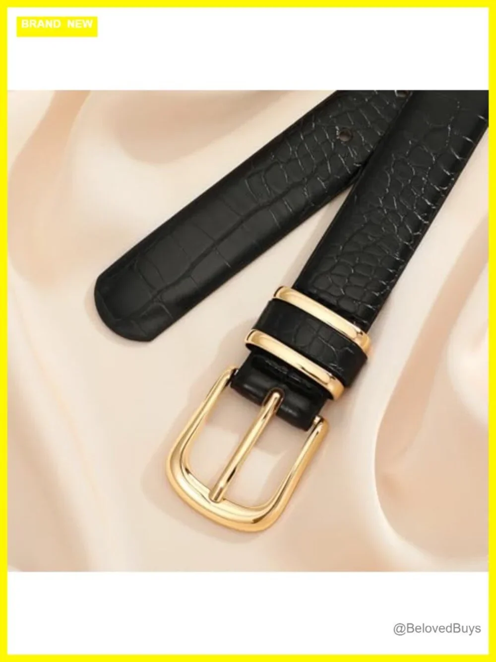 Faux Leather Belt with Gold Buckle for Jeans, Dresses, Crocodile Grain